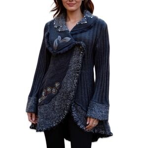 Ania A Asymmetrical Rayon Silk Sweater Jacket Women's Large Y2K Goth Fairycore